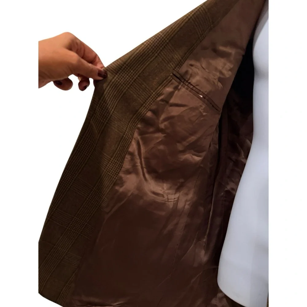 VTG Brooks Brothers Blazer 46L LONG Wool Brown Glen Plaid Sport Coat‎